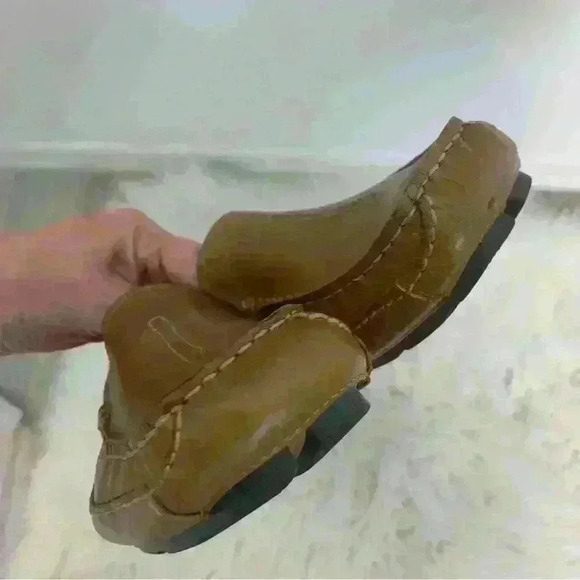 Clarks England cognac camel tan driving loafers shoes sz 8.5 m - Picture 9 of 9